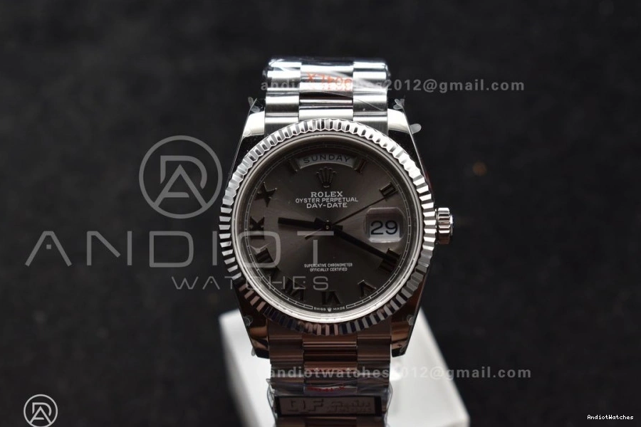 Grey DayDate on President (Gain 36 vr3255 Efficient Edition Best 684 V5 QF Steel SS Roman 904L Weight) Dial Bracelet 0102